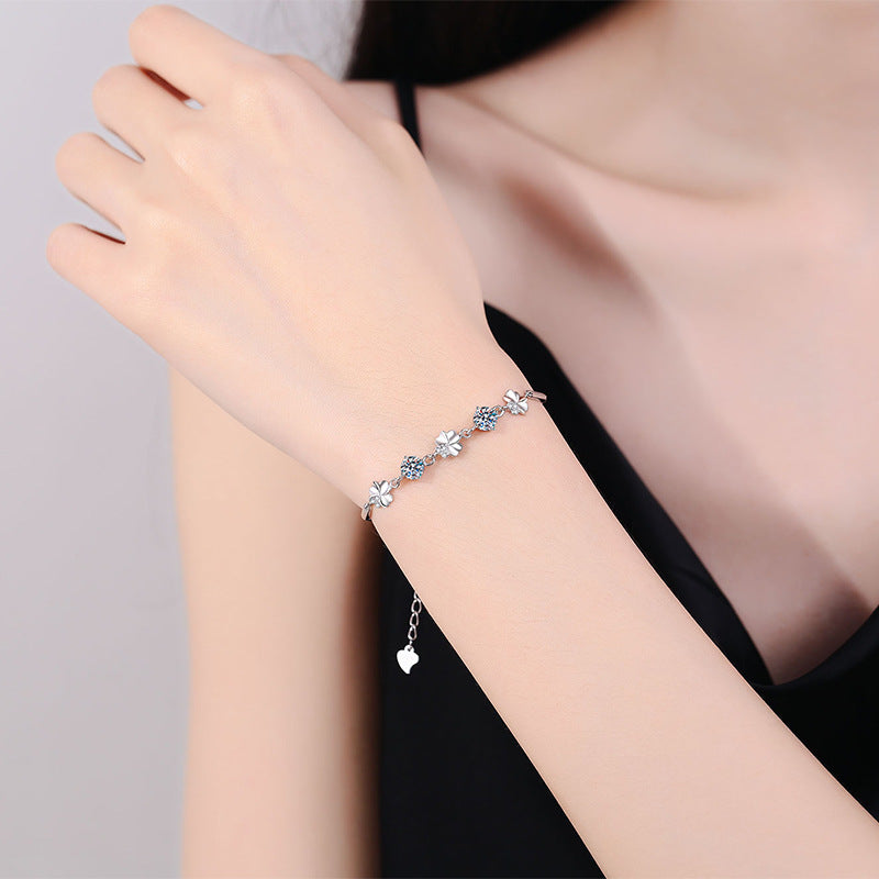 Moissanite Sterling Silver Clover Bracelet